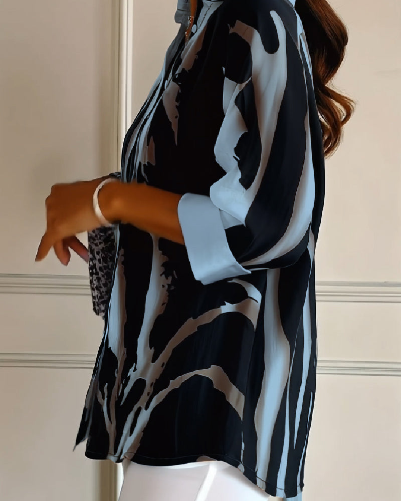 Bloes Staande Kraag Onregelmatig Bedrukt