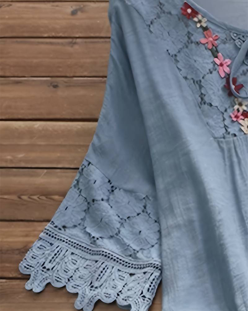 Effen kleur kanten kanten holle blouse