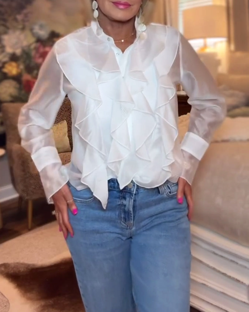 Blouse elegant effen kleur geplooid
