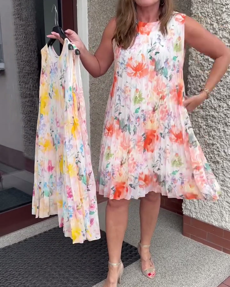 Jurk Mouwloos Geplooid Bloemig