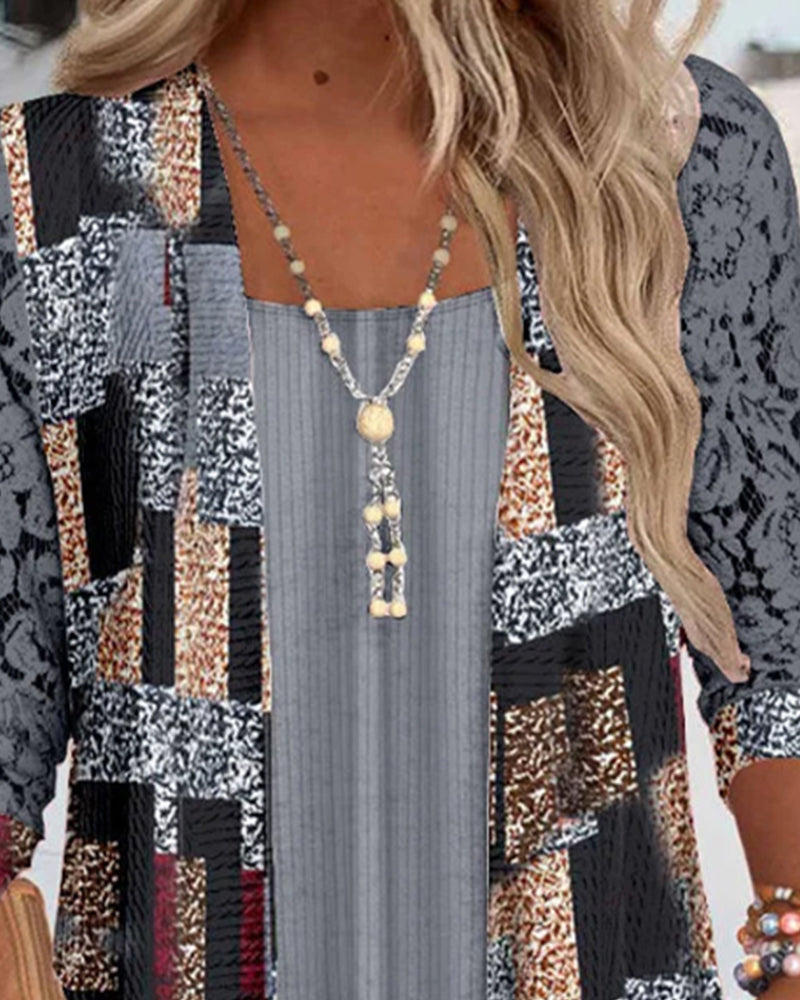 Lange Mouwen Blouse Met Print En Twee-Delige Look