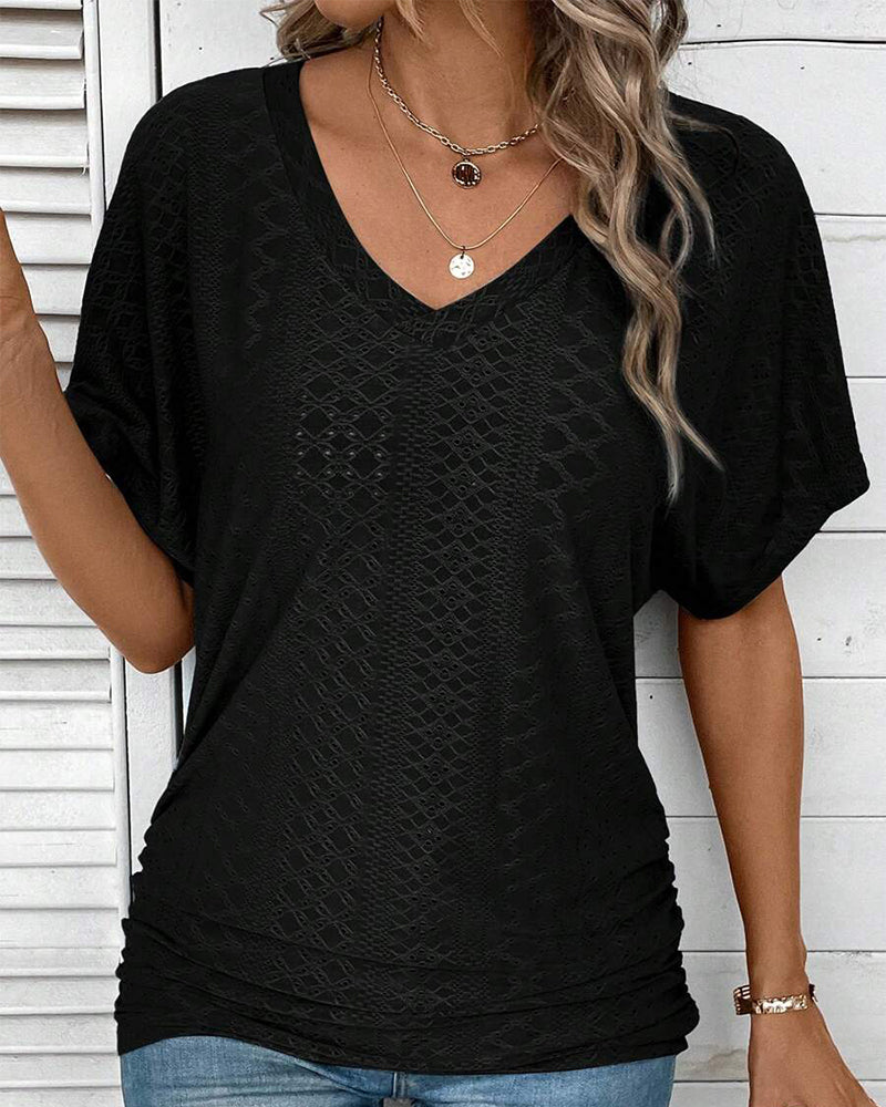 T-shirt V-hals Effen Casual