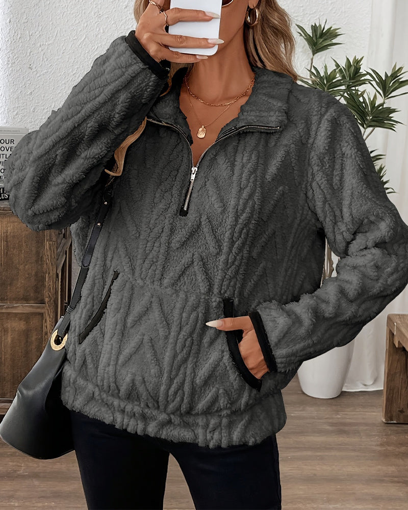 Sweater Met Rever Rits Voor Pluizig