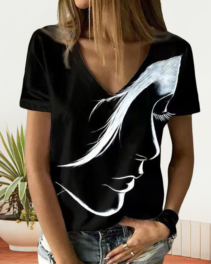T-shirt met V-hals en figuurprint