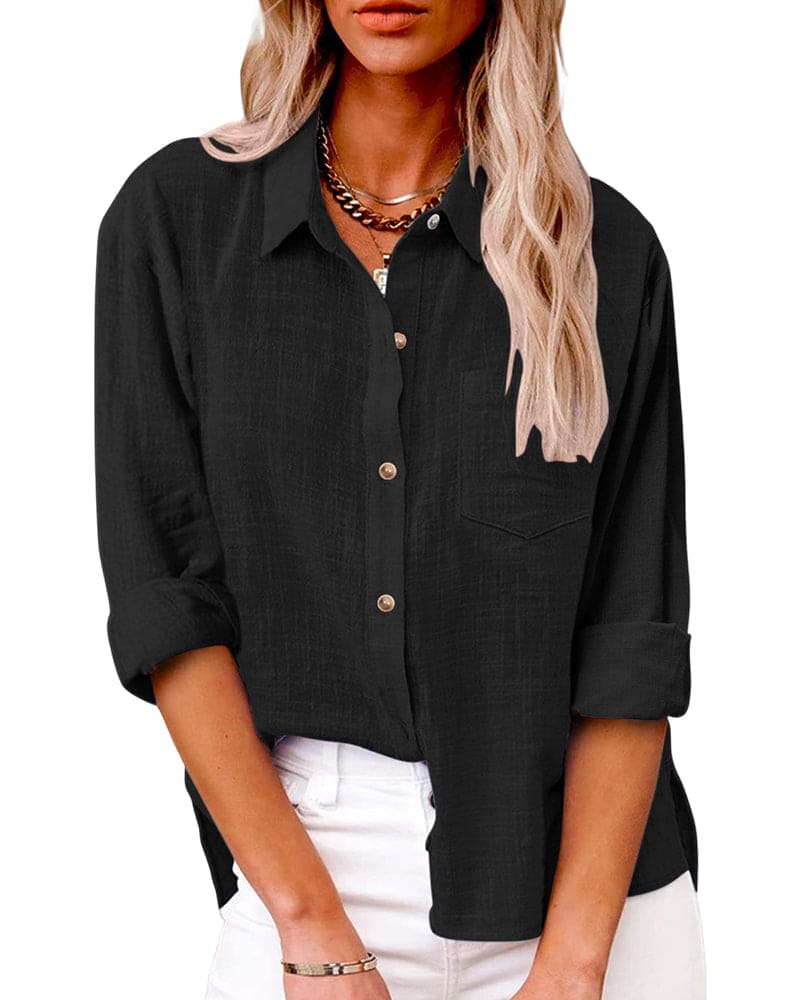Dames button-up blouse - veelzijdige, lichte blouse met lange mouwen