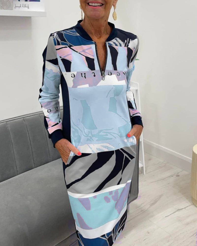 Jurk met lange mouwen, rits en kleurblok