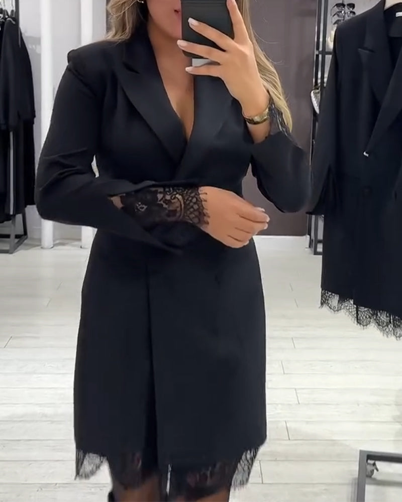 Jurk Met V-Hals En Contrastvakken Voor Werk