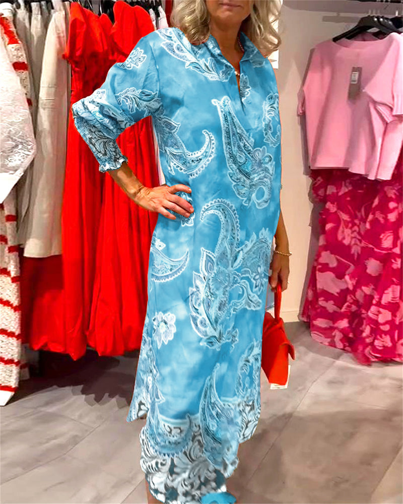 Jurk Staande Kraag Lange Mouw Cashew Print