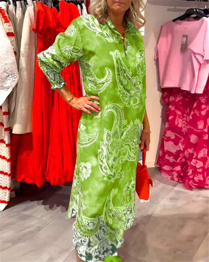 Jurk Staande Kraag Lange Mouw Cashew Print