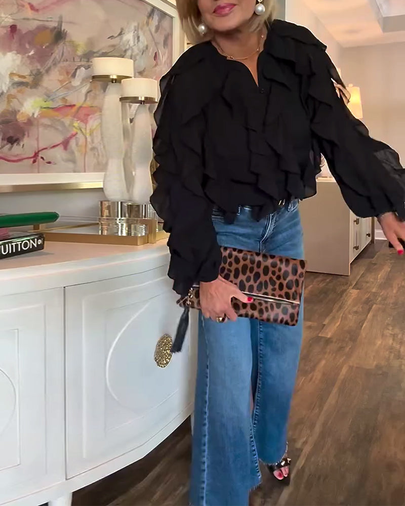 Losvallende Effen Blouse Met Ruches