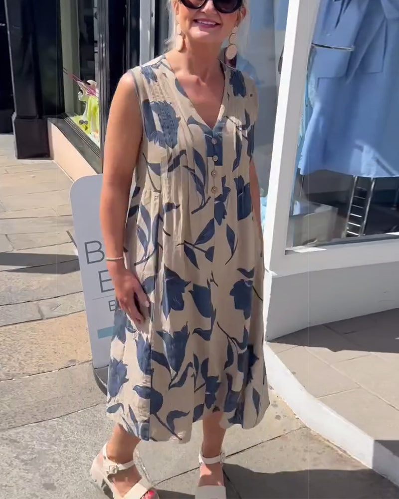 Jurk V-Hals Mouwloos Gedrukt