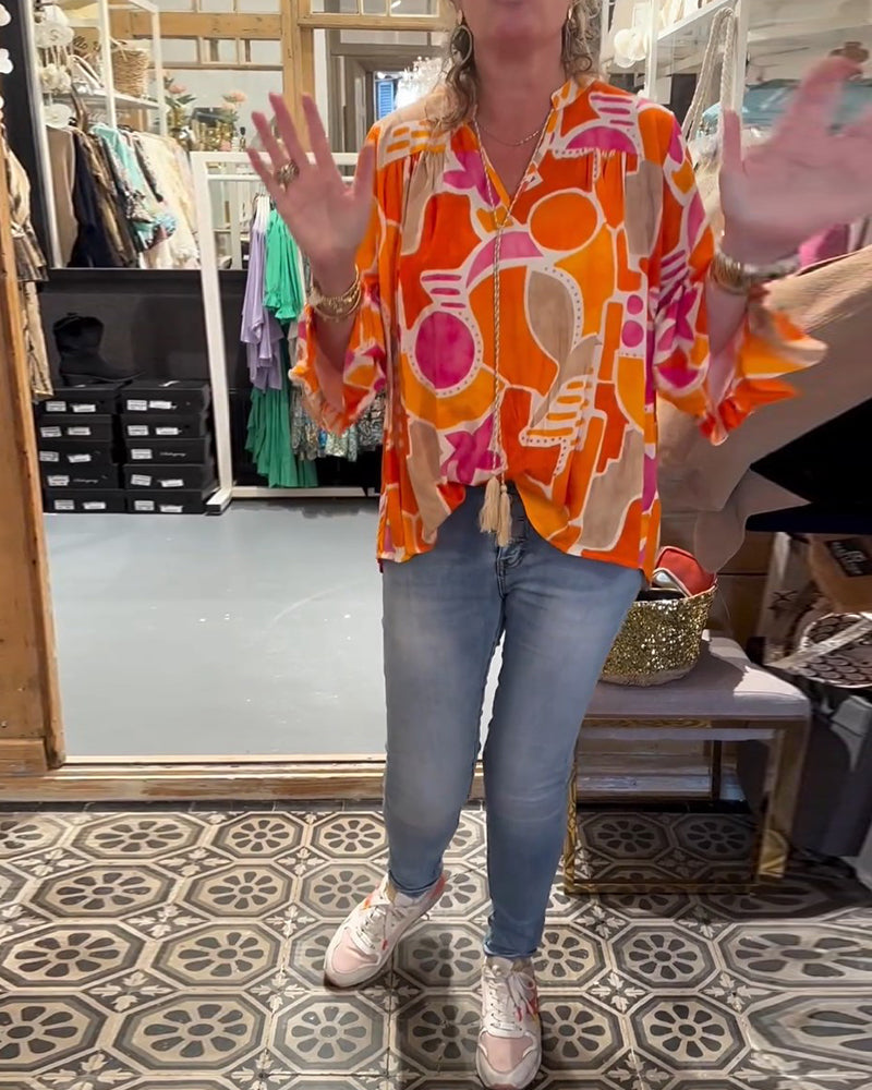 Blouse met kleurrijke en vallende schouders