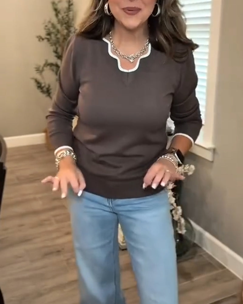 Basis Trui Lange Mouw met Contrasterende Kleur