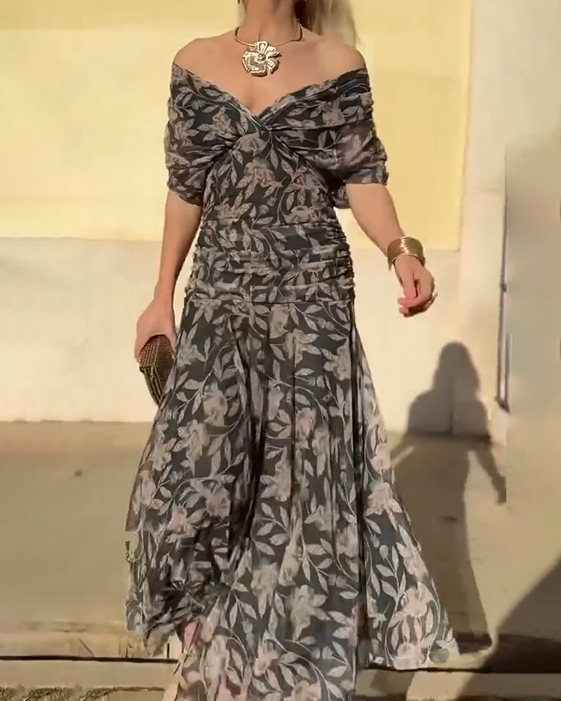 Jurk V-Hals Off-Shoulder Modieus