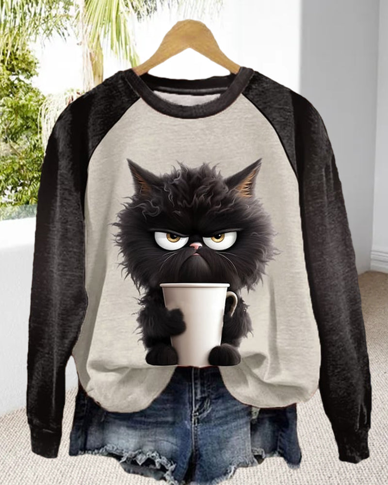 Katten losse sweatshirt met kleurblok