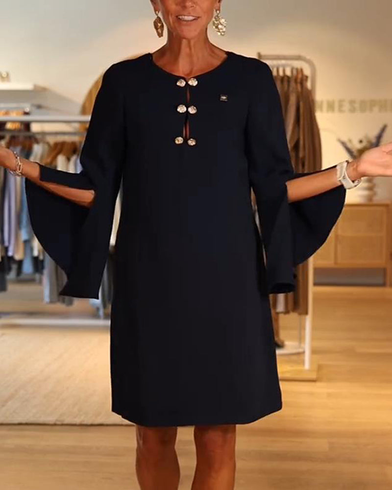 Jurk Wijd Uitlopende Mouw Geknoopt Rechte