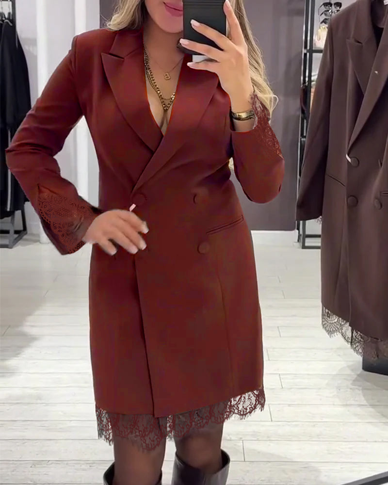 Jurk Met V-Hals En Contrastvakken Voor Werk