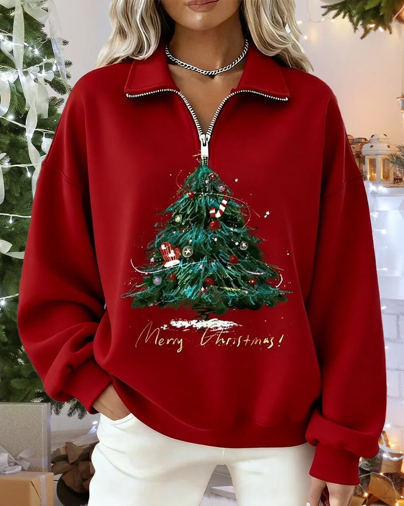 Sweatshirt Met Kerstboomprint En Ronde Hals
