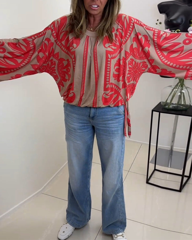 Casual top met ronde hals en lange mouwen met print