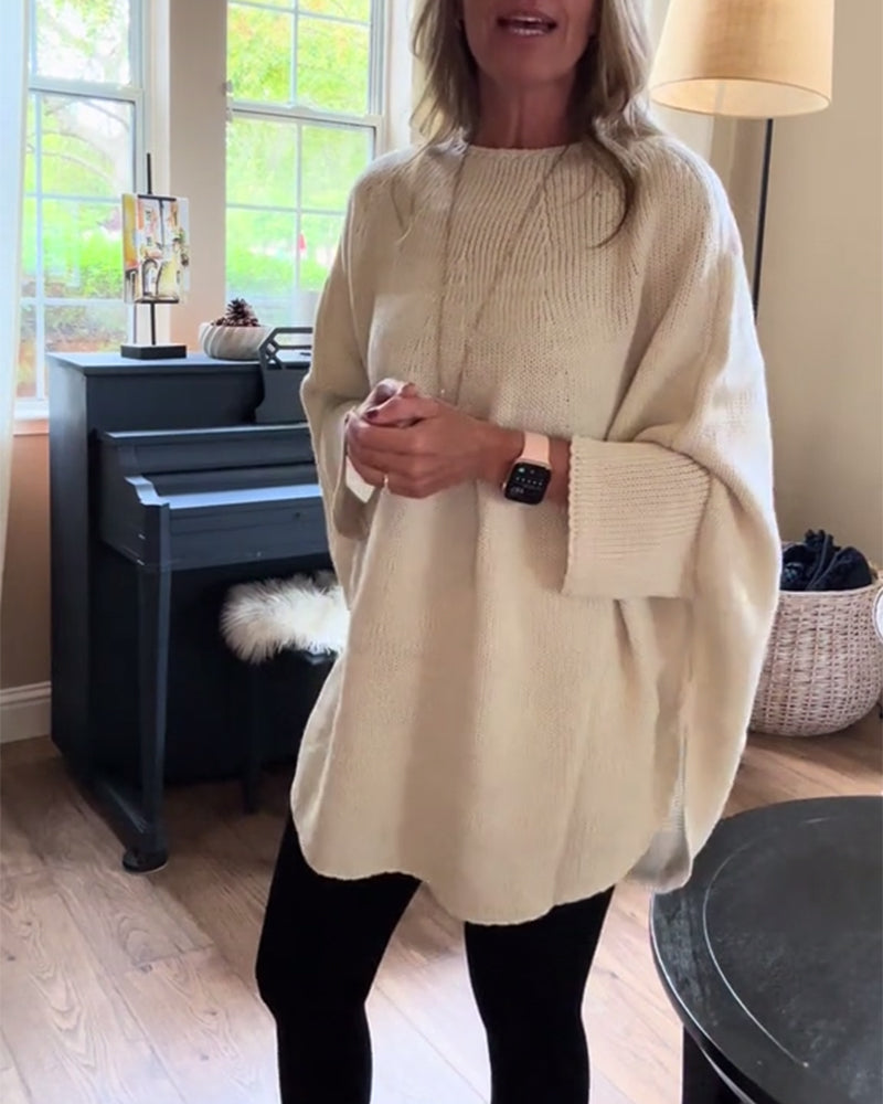 Mode effen kleur pullover met vleermuismouw en ronde hals