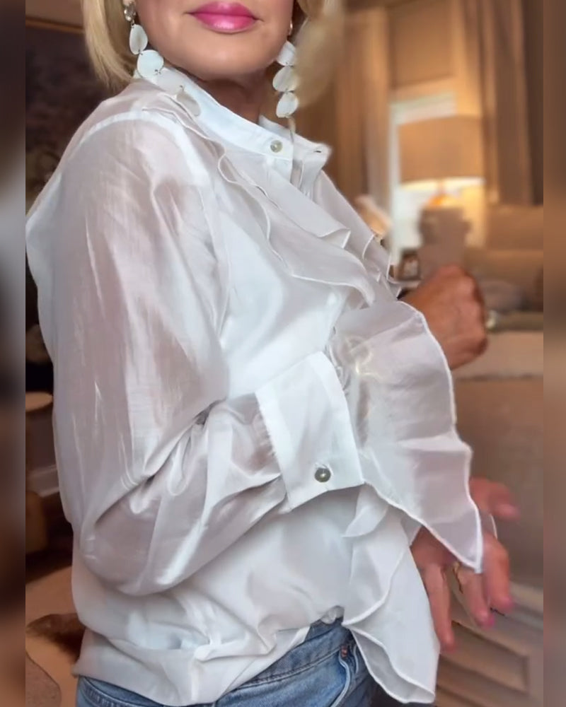 Blouse elegant effen kleur geplooid