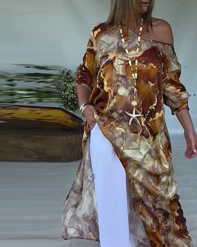 Blouse Modieus Split Bedrukt