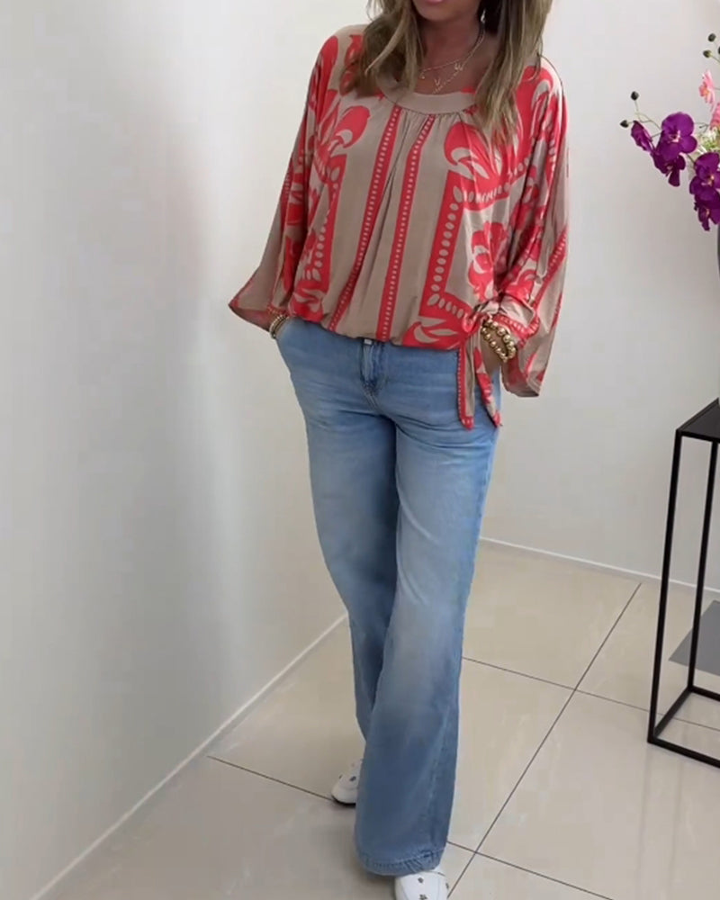 Casual top met ronde hals en lange mouwen met print