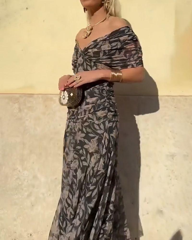 Jurk V-Hals Off-Shoulder Modieus