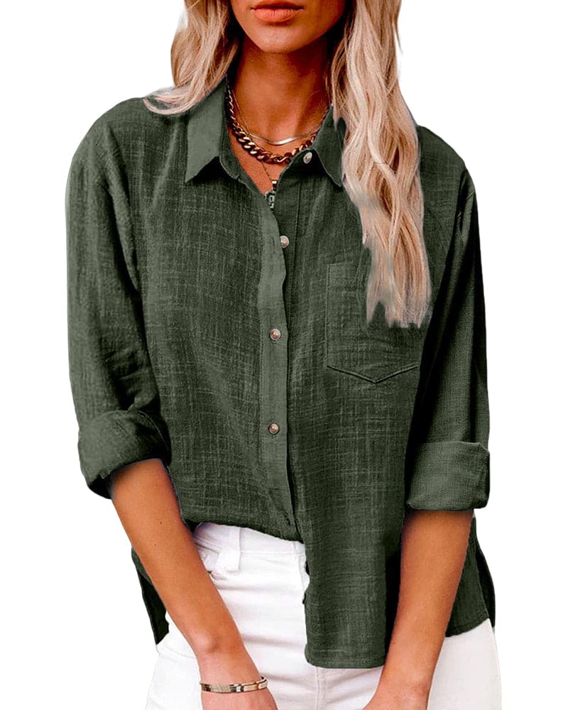 Dames button-up blouse - veelzijdige, lichte blouse met lange mouwen