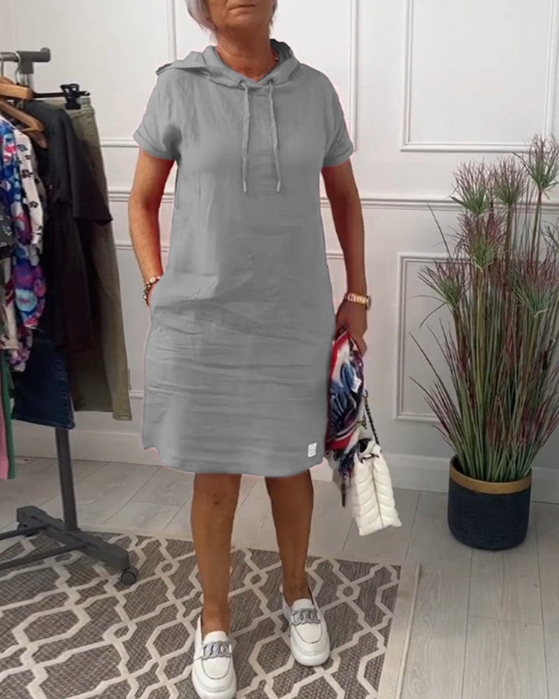 Casual jurk met korte mouwen en capuchon