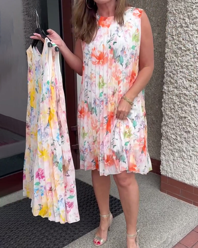 Jurk Mouwloos Geplooid Bloemig