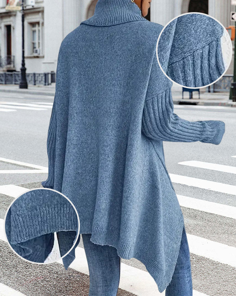 Losse Trui met Hoge Kraag en Onregelmatige Snit
