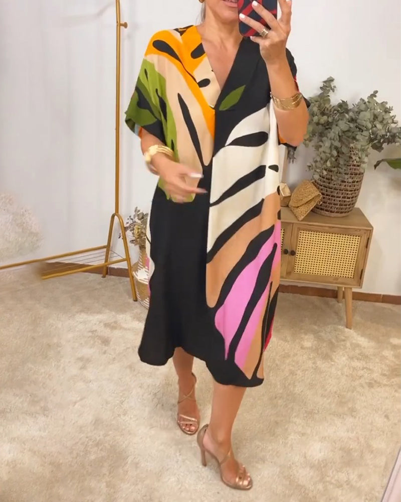 Casual jurkje met kleurrijke bladprint