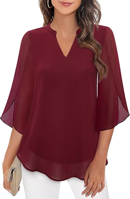 Vrouwen tuniek blouse lichtgewicht elegante driekwart mouwen - veelzijdige top voor casual en formele gelegenheden