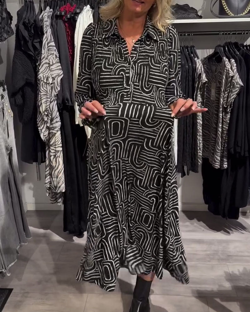 Jurk Met Lapel - Nek - Design En Moderne Gedrukte Kenmerken