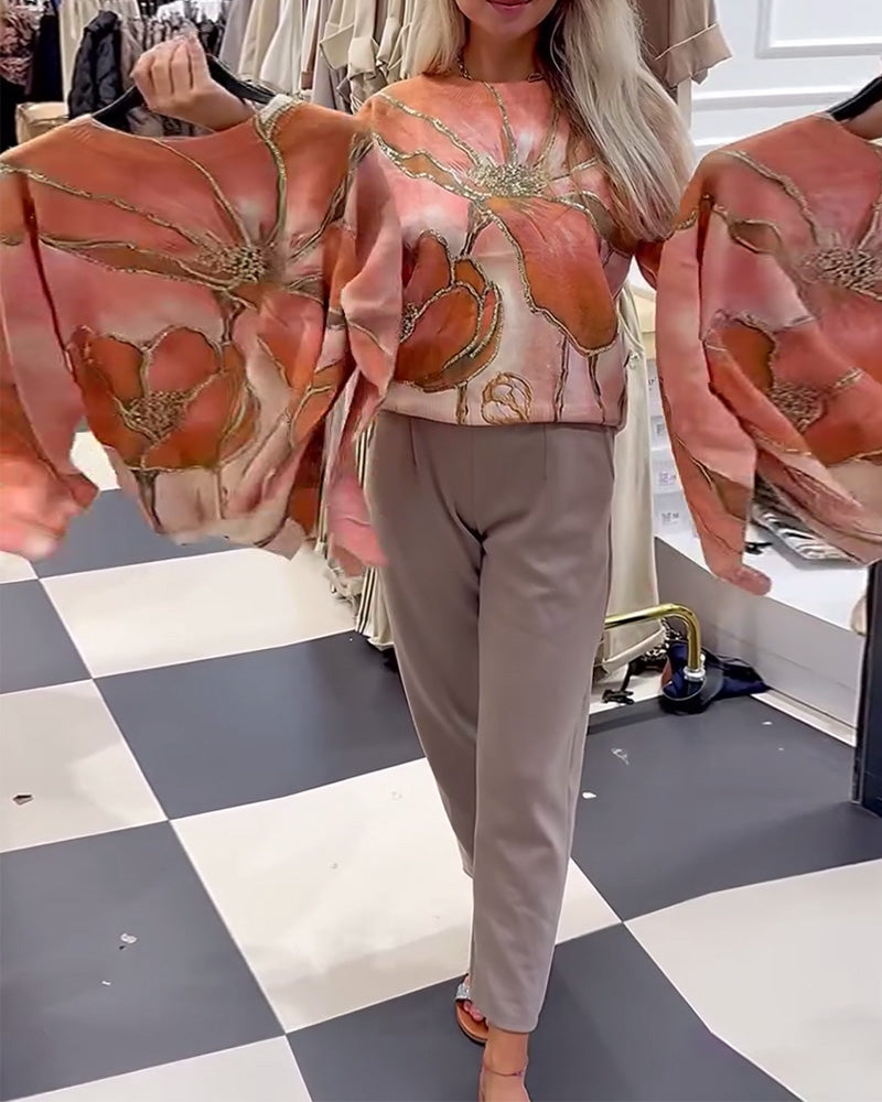 Ronde Hals Bedrukte Losse Trui