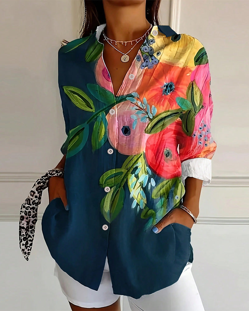 Blouse Gedrukte Staande Kraag