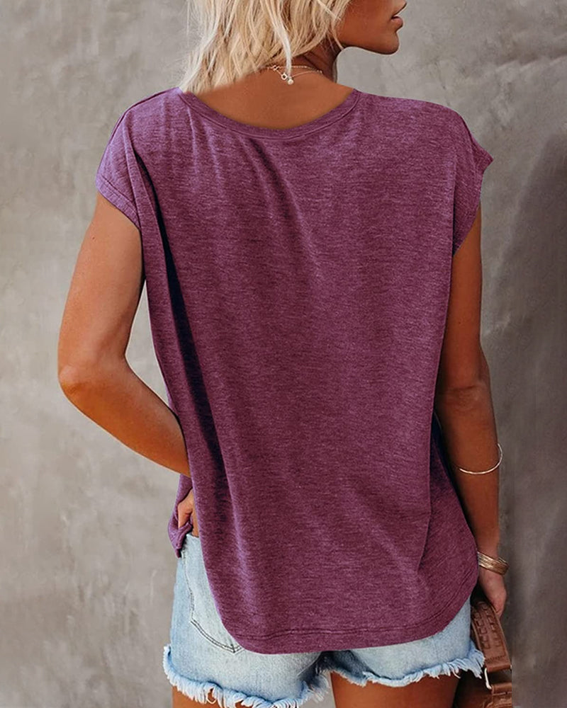 Effen tanktop met V-hals en korte mouwen