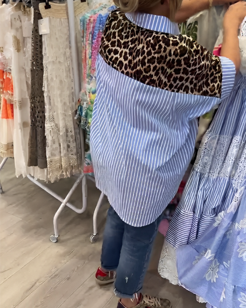 Gestreepte Kraag Luizenprint Shirt