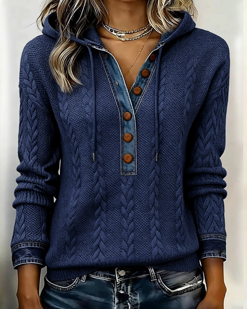 Colorblocking Langmouwige Hoodie Met Knopen