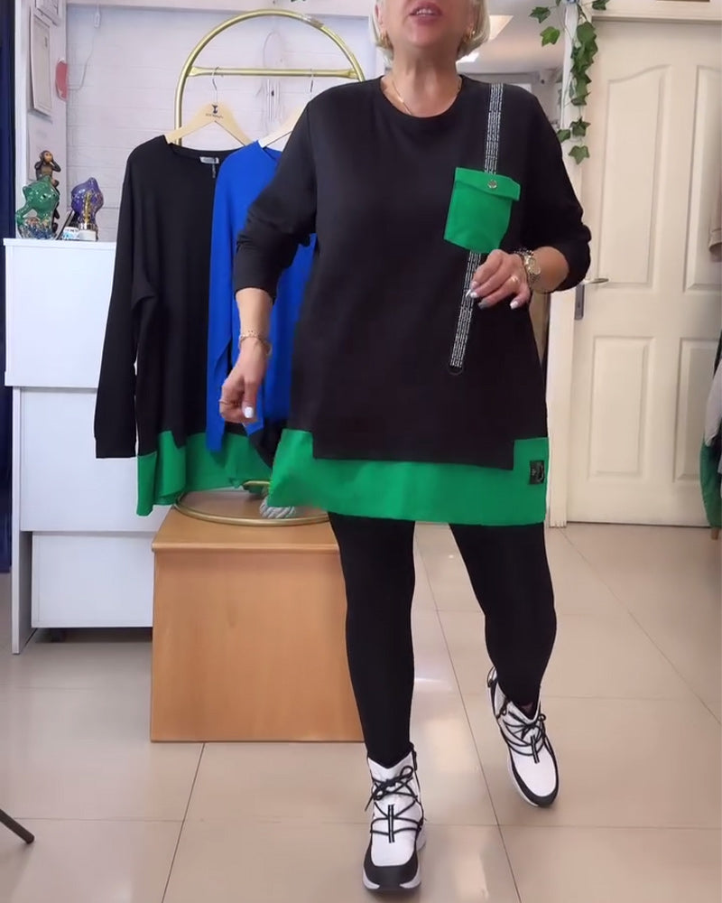 Sweatshirt casual ronde hals zak contrastkleur