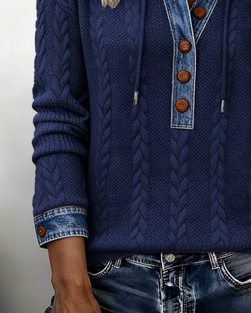 Colorblocking Langmouwige Hoodie Met Knopen