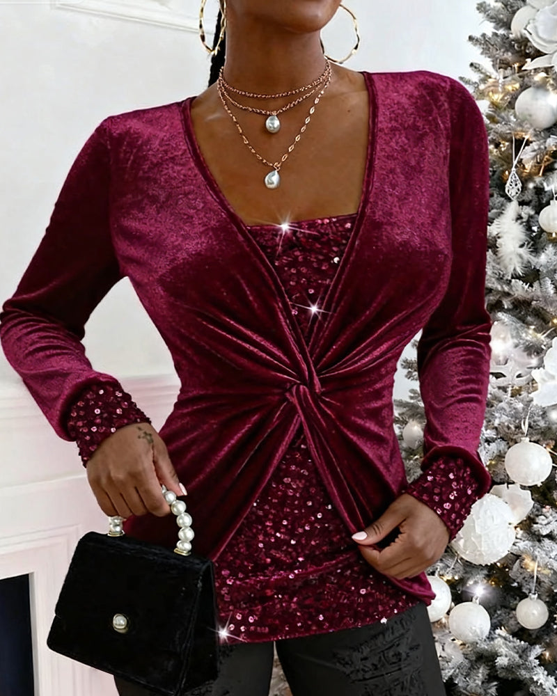 Top Met Gedraaide Pailletten En Patchwork