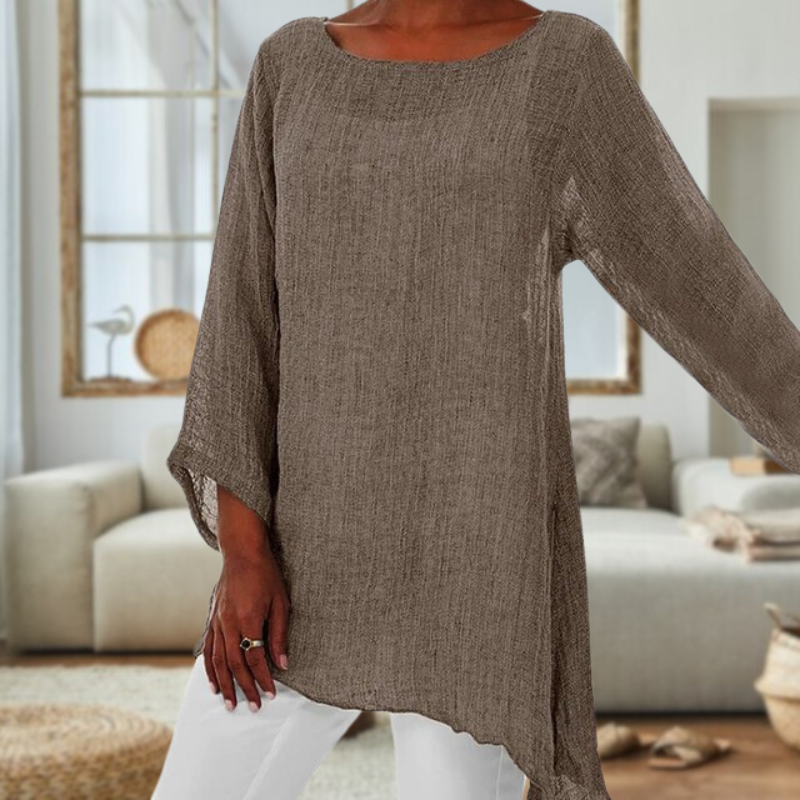 Dames linnen blouse - stijlvolle lange mouw top voor vrouwen - lichte casual outfit, voor dagelijkse elegantie