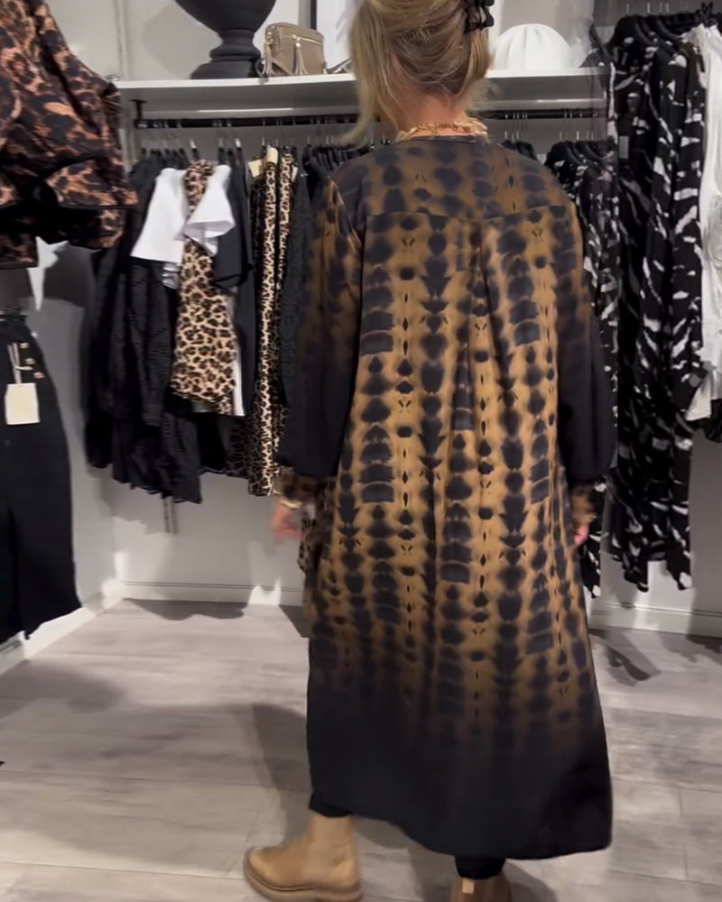 Jurk met V-hals en lange mouwen in kleurovergang