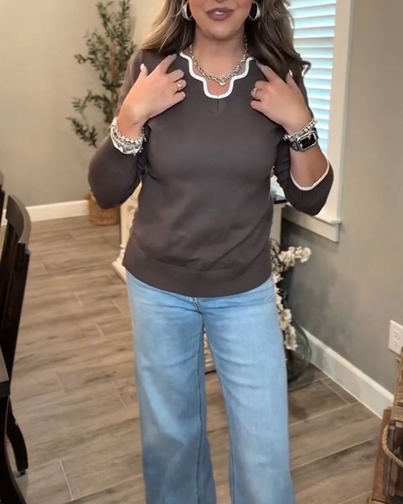 Basis Trui Lange Mouw met Contrasterende Kleur