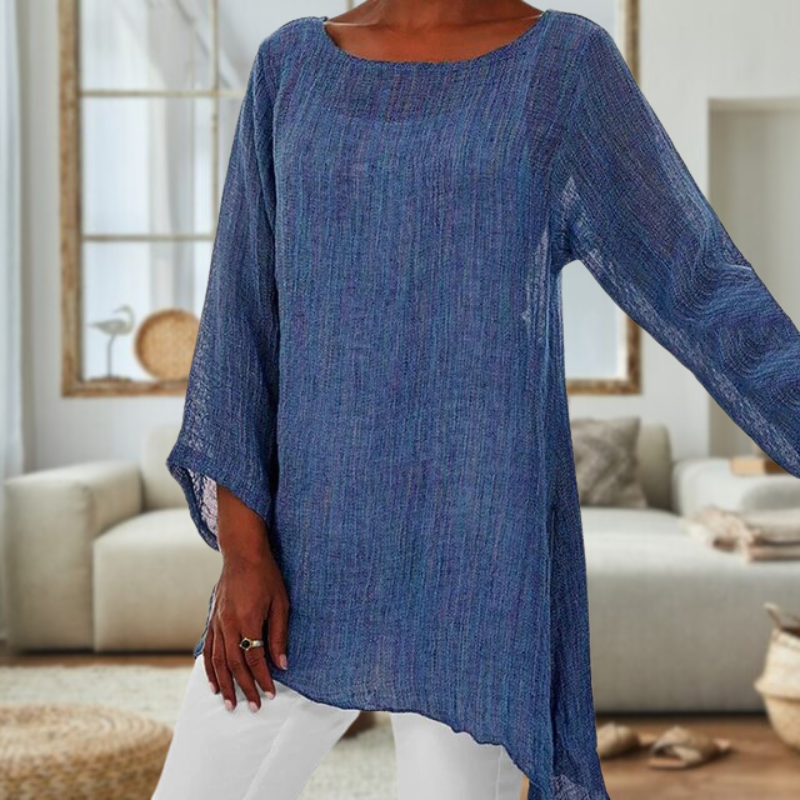 Dames linnen blouse - stijlvolle lange mouw top voor vrouwen - lichte casual outfit, voor dagelijkse elegantie