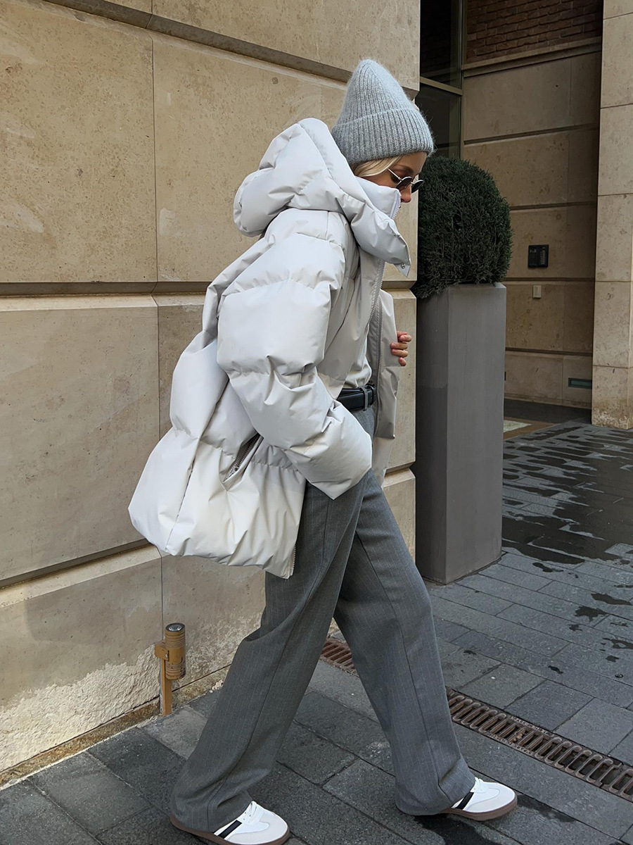 Winterjas met afneembare capuchon - warme winddichte losse damesjas van katoen