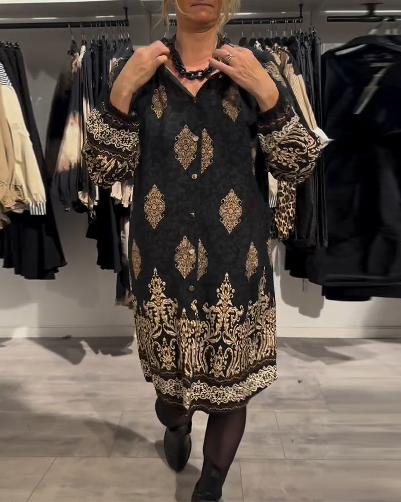 Vintage printjurk met revers en knoopjes