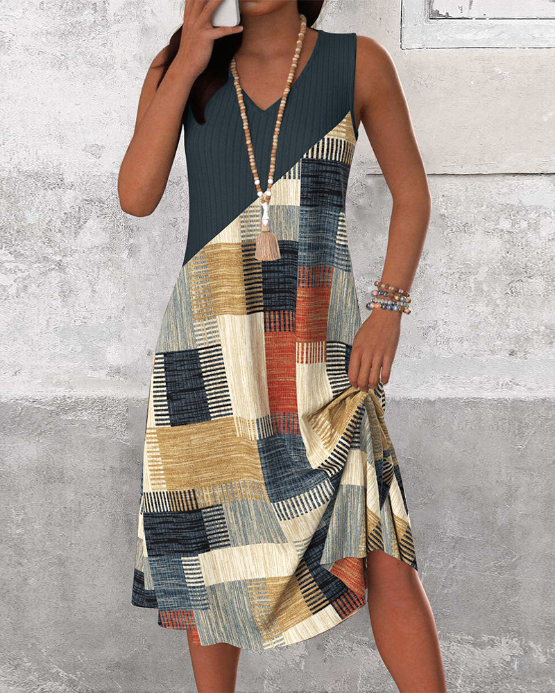 Jurk Mouwloos V-Hals Contrast